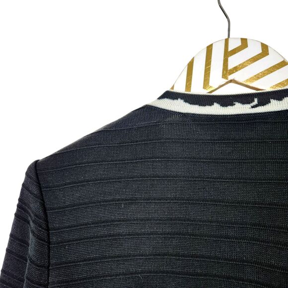 MING WANG Blazer‎ Womens Small Black White Stripe Textured Jacket Faux Pocket - Picture 7 of 10
